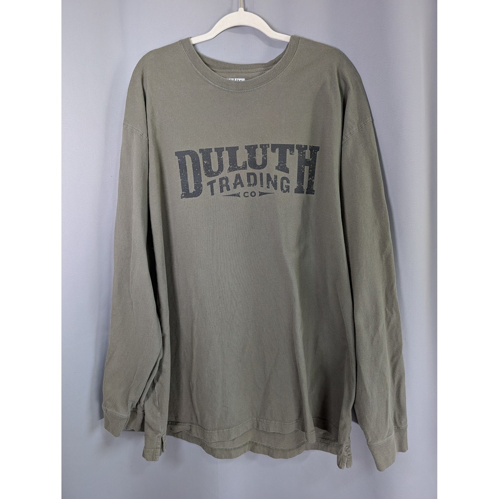 Duluth Trading Co T Shirt Mens 2XL Olive Green Long Sleeve Longtail Graphic Logo